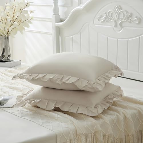 Merryword Beige Pillowcases 18x18 Throw Pillow Covers Pack of 2 Soft Microfiber - Image 5