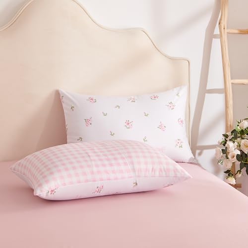 Nayoroom Pink Floral Comforter Set Full Reversible Gingham Bedding - Image 6