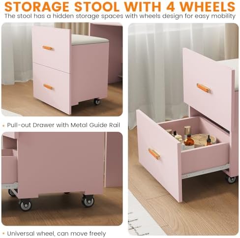 Small Makeup Vanity Desk with Mirror and Lights, 3-in-1 Compact Vanity Set - Image 5