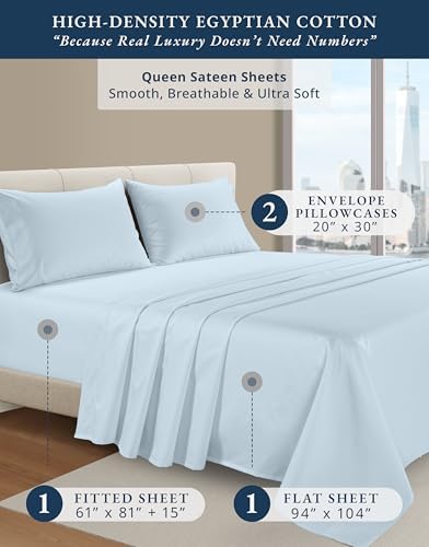 LANE LINEN 100% Egyptian Cotton Sheets Queen Size Sateen Weave - Image 2