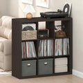 Furinno Cubicle Record Player Stand, 9-Cube Record Storage, Dark Oak by Furinno-FitsYourSpaceFitsYourBudget