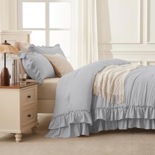 Andency Silver Gray Twin Size Ruffle Comforter Set, 2 Pieces - Image 5