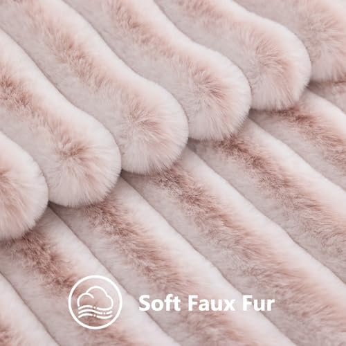 decorUhome Fall Faux Fur Throw Pillow Covers 22x22 Set of 2 Pink White - Image 3