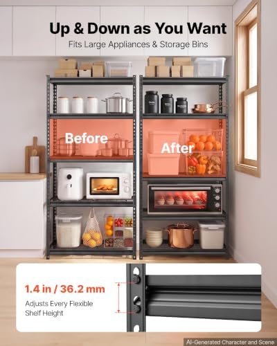 VEVOR Storage Shelves, 5-Tier 2000 lbs Garage Shelving 36 x 16 x 71.4 in - Image 6