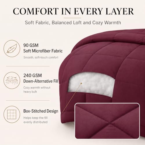 CozyLux King Size Comforter Set Burgundy - Image 3