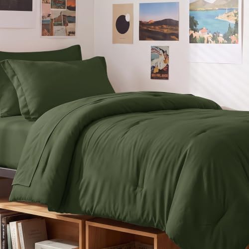 CozyLux Twin XL Comforter Set Olive Green, 5 Pieces Bed in a Bag by CozyLux