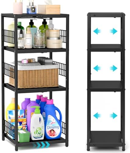 Expandable Slim Storage Shelf, 4 Tier Metal Shelving Unit by DAOUTIME