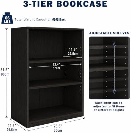 CTESNE【2026 Adjustable Shelves 3-Tier Bookcase, 71 inches, Wooden Open Display - Image 3