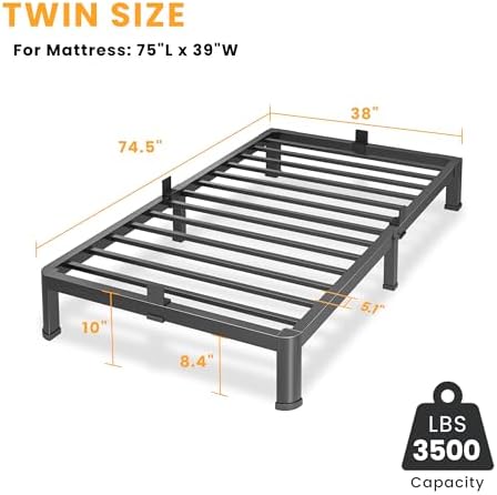 10 Inch Twin Size Metal Platform Bed Frame - Image 3
