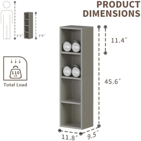 Zenira 4-Tier Bookcase, 4 Cube Storage Organizer, Narrow Bookcase - Image 3