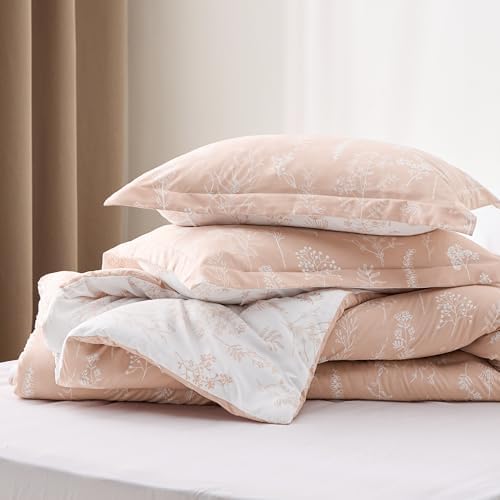 Bedsure Floral Comforter Set Cute Bedding Set Queen Reversible Blush Pink - Image 6