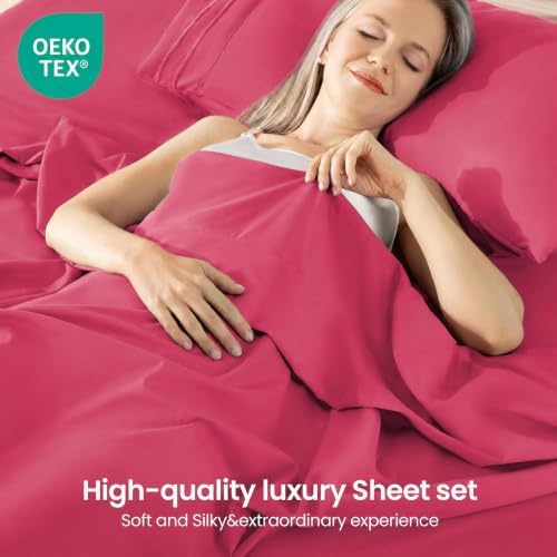 ROSE&RISY Magenta Queen Sheet Set, Pre-Washed Cotton-Like Brushed Microfiber - Image 3