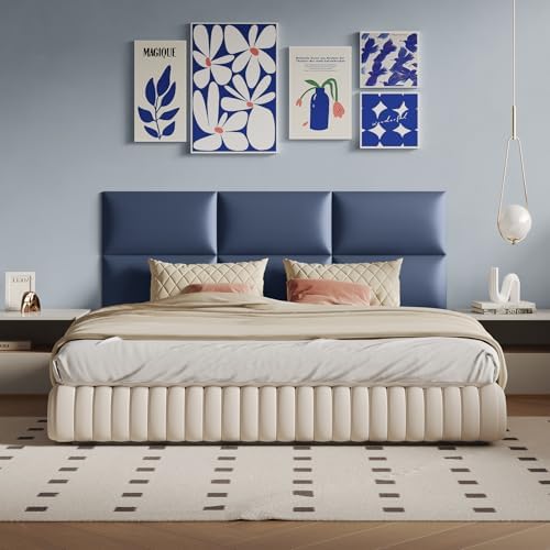 Blue Upholstered Wall Panels, 24x12 Inches, Faux Leather Soundproof Padding by MAQQL