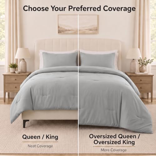 CozyLux Queen Comforter Set, 3 Pieces Down Alternative Bedding, Light Grey - Image 6