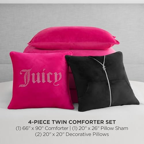 Juicy Couture Hot Pink Velour Twin/Twin XL Comforter Set - Image 2