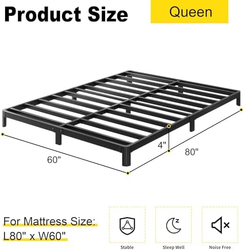 4 Inch Low Bed Frame Queen Rounded Corner No Box Spring Needed - Image 2