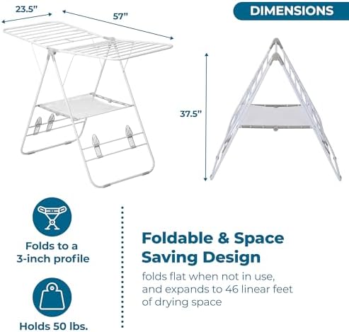 Honey-Can-Do Heavy-Duty Gullwing Clothes Drying Rack, 46 Ft - Image 5