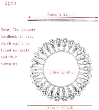 2 Pack Shiny Silver Curtain Tiebacks Round Holdbacks, 26 Crystals - Image 2