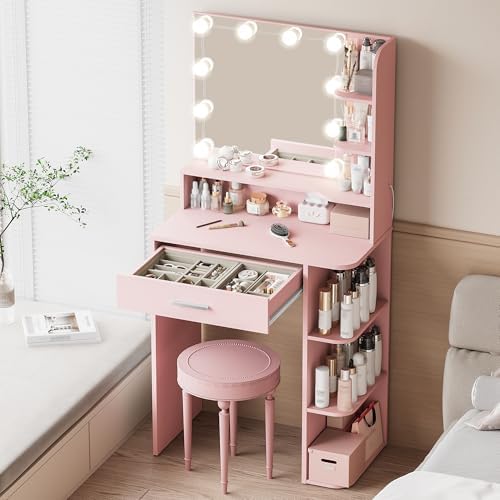 Makeup Vanity Desk with Mirror and Lights, 26.4”Small Vanity Mirror with Lights - Image 5