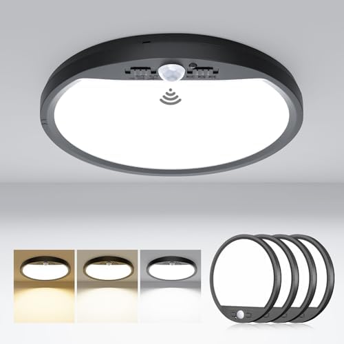 4 Pack Motion Sensor Ceiling Light Wired, 3000K/4000K/6500K LED Flush Mount by Hepside