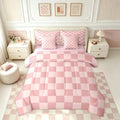 Feelyou Checkered Retro 7 Piece Bedding Set Teen Women Men Pink Gradient Plaid by Feelyou