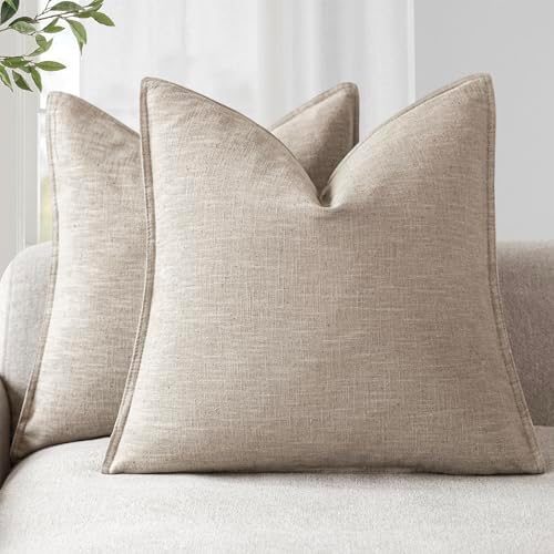 Foindtower Linen Solid Decorative Throw Pillow Covers 16x16 Natural Linen by Foindtower