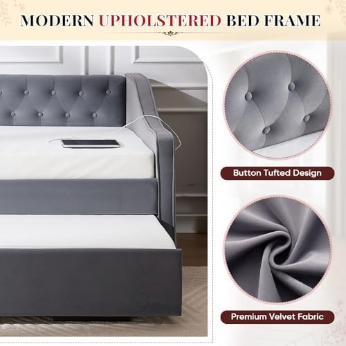 Daybed with Trundle Bed Twin, Upholstered Day Beds Frame - Image 5