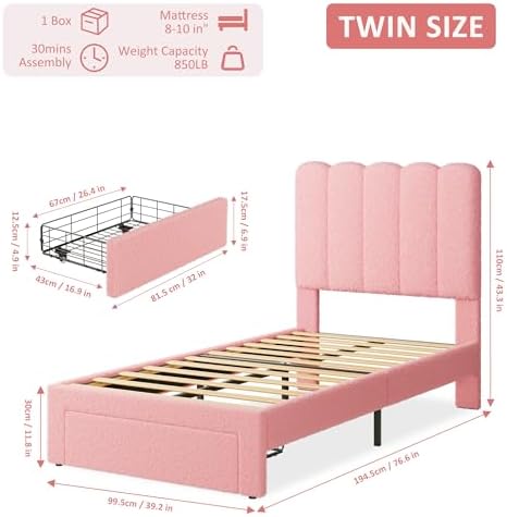 GarveeHome Twin Bed Frame, Platform Bed - Image 2