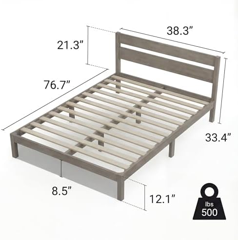Full Bed Frame with Headboard Classic Wood Platform, Noise Free, Under Bed - Image 6