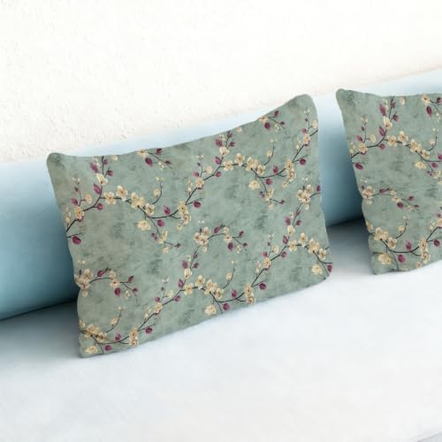 Vintage Chinoiserie Floral Pillow Cover 12x20, Retro Green Oriental Blossom - Image 4