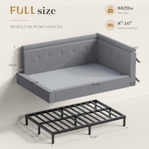 EnHomee 360° Cushioned L-Shaped Full Bed Frame, Soft Cloud Corner Platform - Image 2