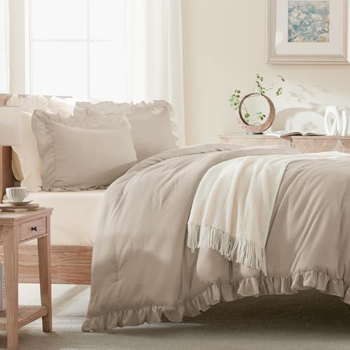 Andency Wheat California King Comforter Set, 3 Pieces Shabby Chic Bedding - Image 5