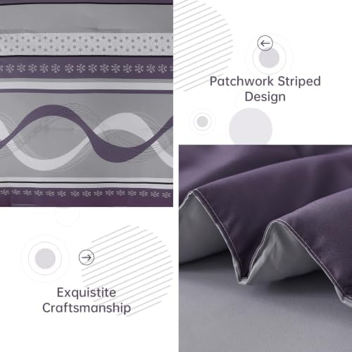 Grey Purple Comforter Set King Size, 8 Pieces Patchwork Striped Bed in a Bag - Image 6