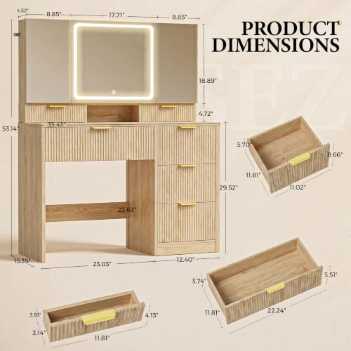 COMHOMA Vanity Desk with 3-Way Mirror and Lights, Makeup Vanity with 360° View - Image 3