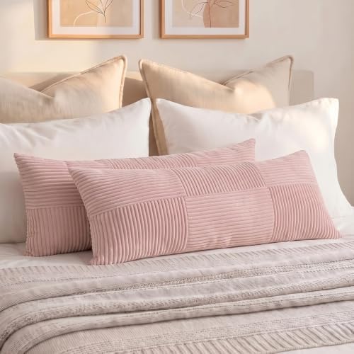 Fancy Homi Set of 2 Blush Pink Boho Long Lumbar Body Decorative Throw Pillow by Fancy+Homi