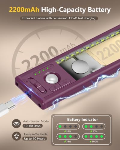 10.5 Inch 2 Pack Under Cabinet Lighting, 3 Color Temps Rechargeable Motion - Image 5