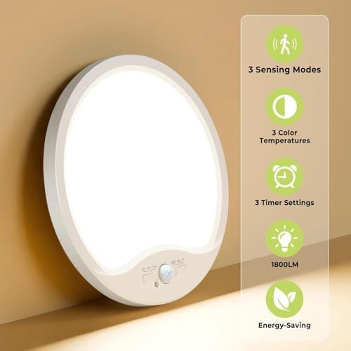 8.7Inch Motion Sensor Ceiling Light Wired, 3000K/4000K/6500K LED Flush Mount - Image 5