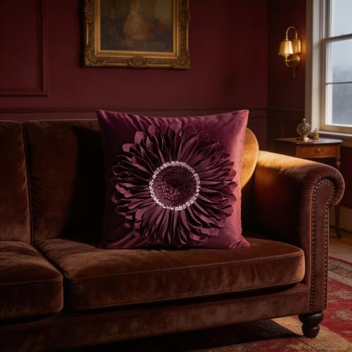 OiseauVoler 3D Sunflowers Throw Pillow Cover 18 x 18 Inch Wine Red - Image 4