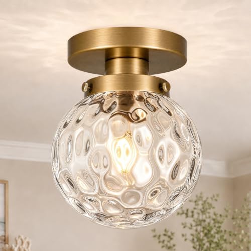 Small Semi Flush Mount Ceiling Light Fixtures, Vintage Globe Hammered Clear by Daunton