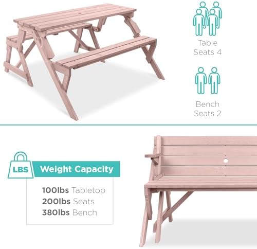 Best Choice Products 2-in-1 Transforming Interchangeable Outdoor Wooden Picnic - Image 6