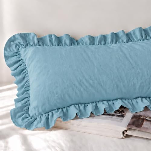 Dusty Blue Body Pillow Cover 20x54inches Long Pillowcase Ruffled Fringe Decor - Image 4