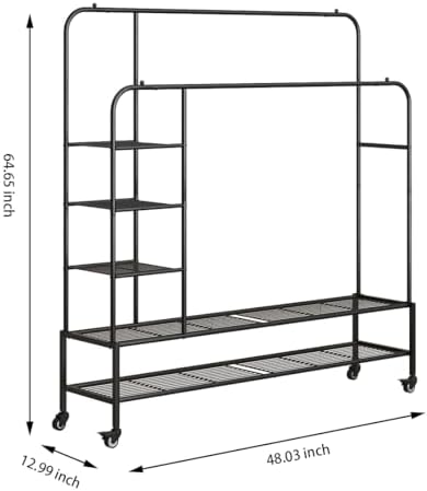SUOERNUO Clothes Rack with Lockable Wheels Double Rods Metal Garment Racks - Image 5