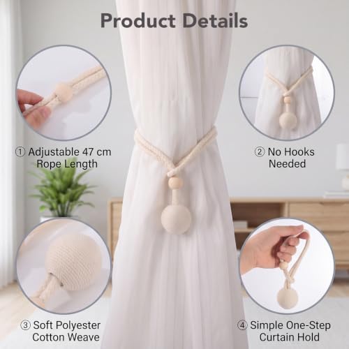2 Pack Curtain Tie Backs, Curtain Rope Tieback - Image 4