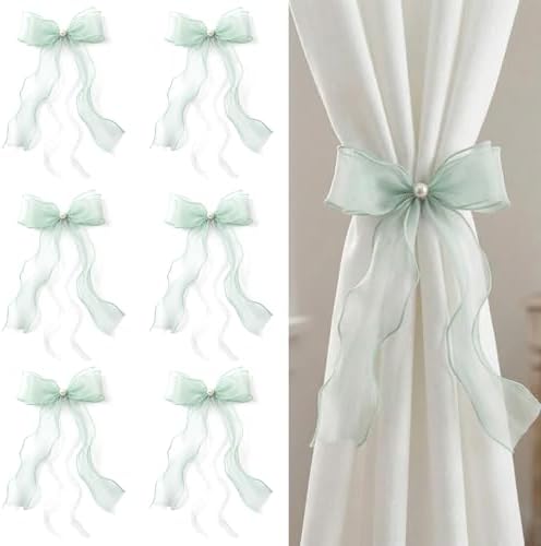 White Lace Bow Curtain Tiebacks 6-Pack, Vine Floral Curtain Holdbacks by TAMHOO