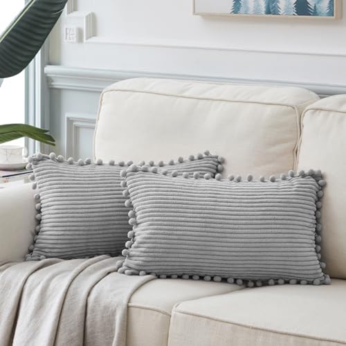 Fancy Homi Pack of 2 Boho Neutral Grey Lumbar Decorative Throw Pillow Covers by Fancy+Homi