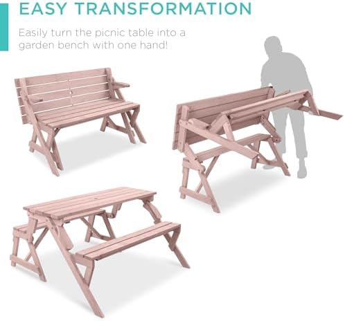 Best Choice Products 2-in-1 Transforming Interchangeable Outdoor Wooden Picnic - Image 2