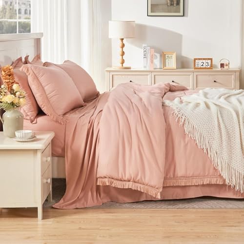 Andency Oversized King Comforter Set, 7 Pieces Pink Bedding - Image 5