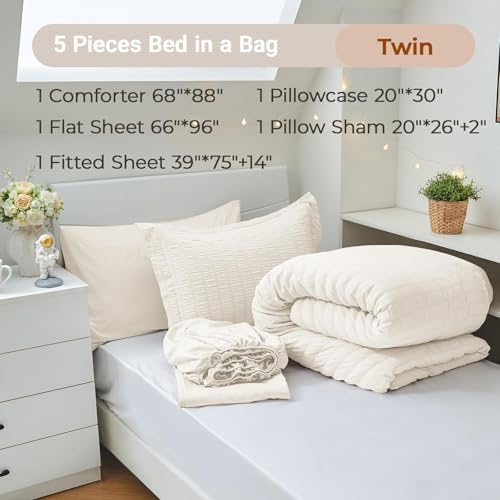 MUXHOMO Twin Comforter Set 5 Pieces, Seersucker Bed in a Bag - Image 4