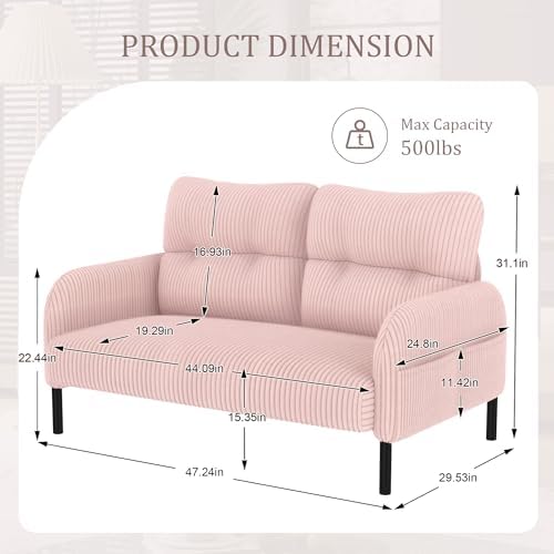 47" Corduroy Loveseat Sofa, 2 Seat Small Couch - Image 2