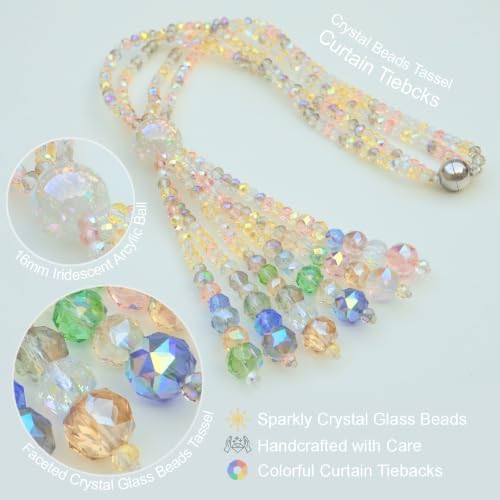 Magnetic Curtain Tiebacks 2 Pack Crystal Glass Tassel Curtain Holdback Ties - Image 2